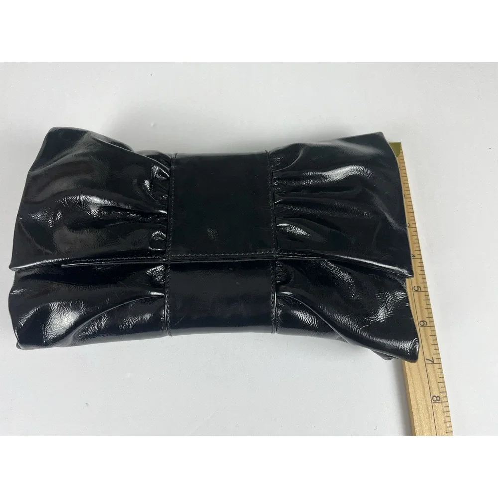FURLA Made In Italy Patent Leather Clutch Bow Black